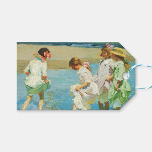 Meisjes Wandelen in Water aan de Kust Cadeaulabel (Voorkant (Horizontaal))