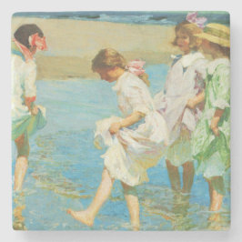 Meisjes Wandelen in Water aan de Kust Stenen Onderzetter