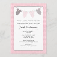 Meisjes waslijn baby shower uitnodiging Roze Grijs