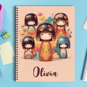 Meisjes Watercolor Kokeshi Poppen Notitieboek