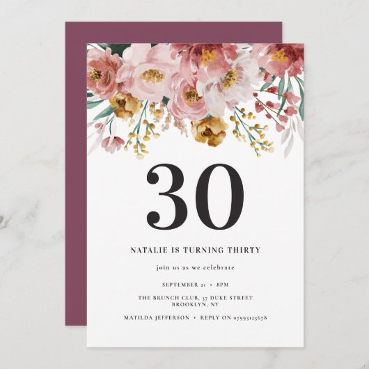 Meisjes waterverf 30e verjaardag paars chic (Voorkant / Achterkant)