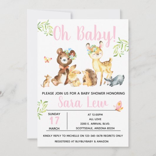 Meisjes Waterverf Baby shower Kaart (Voorkant)