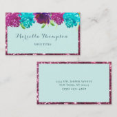 Meisjes Waterverf Blauwgroen Fuchsia Roze floral G Visitekaartje (Voorkant / Achterkant)