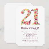 Meisjes Waterverf Bloemen 21ste Verjaardag Party V Kaart (Voorkant / Achterkant)