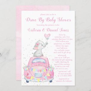 Meisjes Waterverf Elephant-auto op Baby shower Kaart