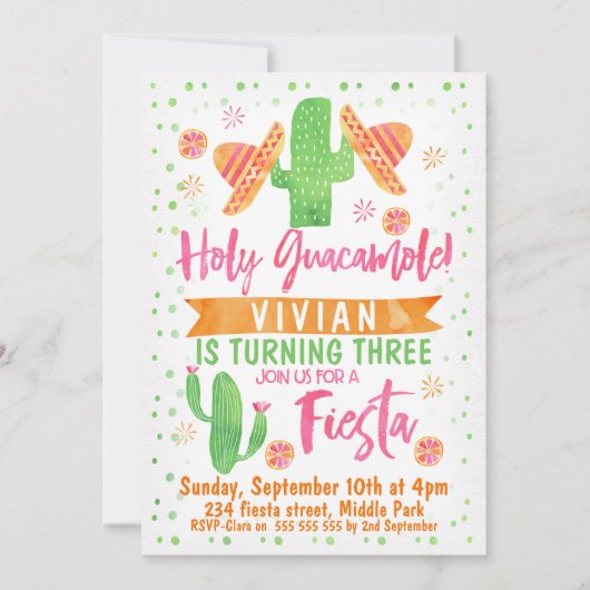 Meisjes Waterverf Fiesta Verjaardagsuitnodiging Kaart (Voorkant)