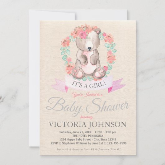 Meisjes Waterverf Floral Baby Baby shower Kaart (Voorkant)