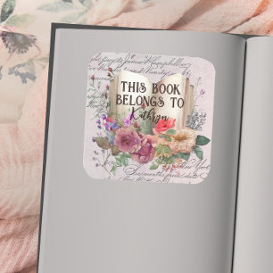 Meisjes Waterverf Floral Dit boek behoort tot Vierkante Sticker