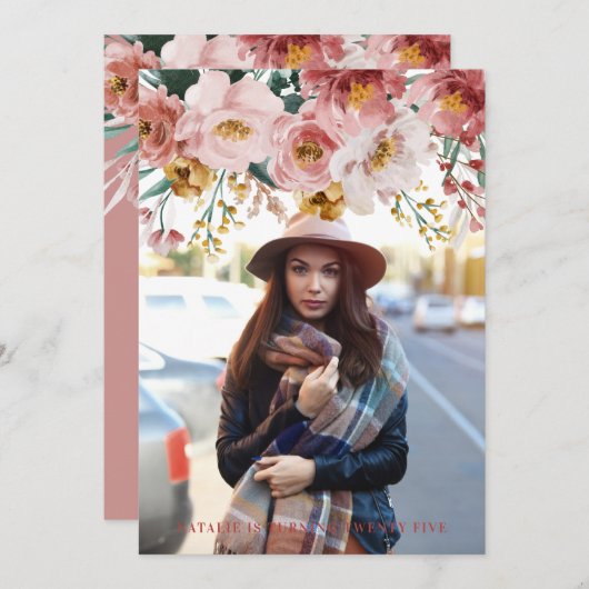 Meisjes waterverf floral editable age foto (Voorkant / Achterkant)