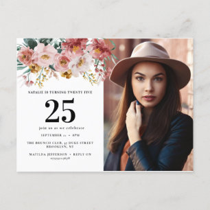 Meisjes waterverf floral editable age foto briefkaart