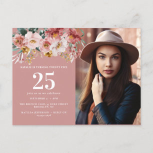 Meisjes waterverf floral editable age foto briefkaart