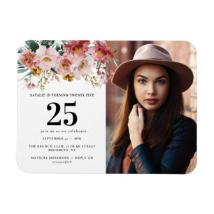 Meisjes waterverf floral editable age foto magneet