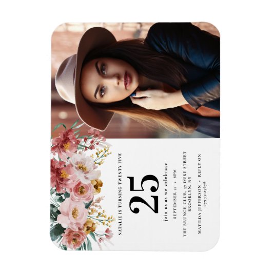 Meisjes waterverf floral editable age foto magneet (Verticaal)