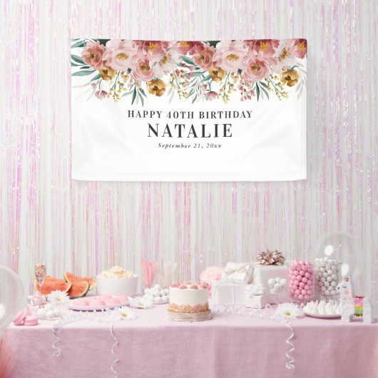 Meisjes waterverf floral editable age spandoek (Feest)