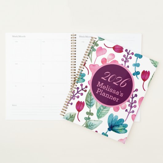 Meisjes Waterverf Floral Pattern gepersonaliseerd Planner (Display)