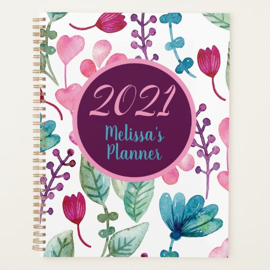 Meisjes Waterverf Floral Pattern Personaliseert sc Planner (Voorkant)