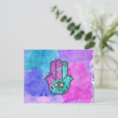 Meisjes Waterverf Floral Print Hamsa Hand Fatima Briefkaart (Staand voorkant)