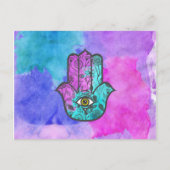 Meisjes Waterverf Floral Print Hamsa Hand Fatima Briefkaart (Voorkant)