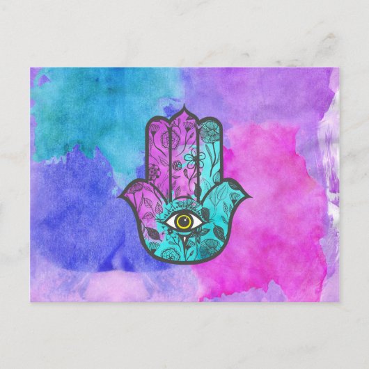 Meisjes Waterverf Floral Print Hamsa Hand Fatima Briefkaart (Voorkant)