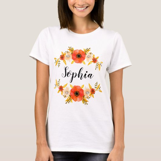 Meisjes Waterverf floral Wreated Custom Name T-shirt (Voorkant)