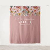 Meisjes waterverf florale 30e verjaardag roze chic wandkleed (Voorkant)