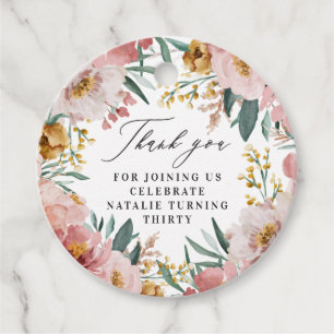 Meisjes waterverf florale verjaardag roze chic bedankjes labels