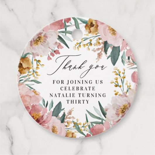 Meisjes waterverf florale verjaardag roze chic bedankjes labels (Voorkant)