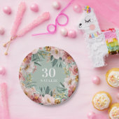 Meisjes waterverf florale verjaardag roze chic papieren bordje (Feest)