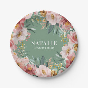 Meisjes waterverf florale verjaardag roze chic papieren bordje