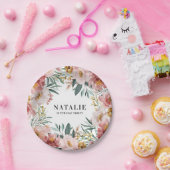 Meisjes waterverf florale verjaardag roze chic papieren bordje (Feest)