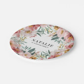 Meisjes waterverf florale verjaardag roze chic papieren bordje (Gekanteld)