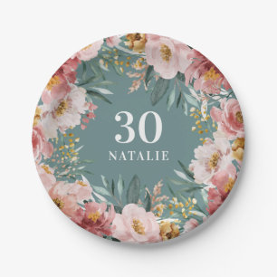 Meisjes waterverf florale verjaardag roze chic papieren bordje