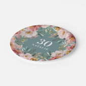 Meisjes waterverf florale verjaardag roze chic papieren bordje (Gekanteld)