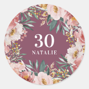 Meisjes waterverf florale verjaardag roze chic ronde sticker