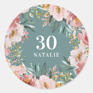 Meisjes waterverf florale verjaardag roze chic ronde sticker