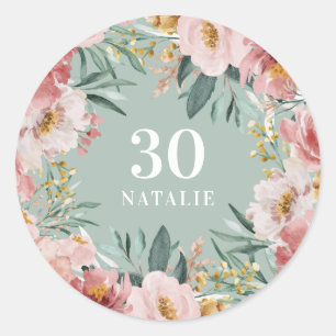 Meisjes waterverf florale verjaardag roze chic ronde sticker