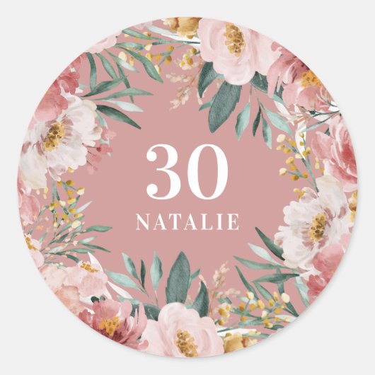 Meisjes waterverf florale verjaardag roze chic ronde sticker (Voorkant)