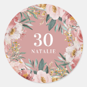 Meisjes waterverf florale verjaardag roze chic ronde sticker