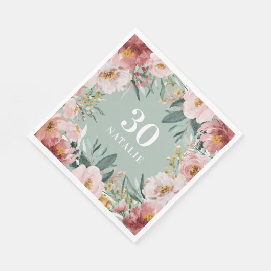 Meisjes waterverf florale verjaardag roze chic servet (Hoek)