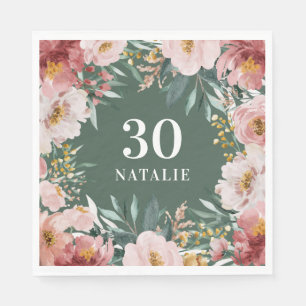 Meisjes waterverf florale verjaardag roze chic servet