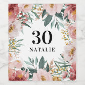 Meisjes waterverf florale verjaardag roze chic wijn etiket (Enkel label)