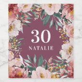 Meisjes waterverf florale verjaardag roze chic wijn etiket (Enkel label)