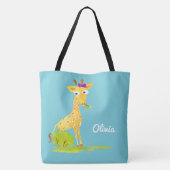 Meisjes Waterverf Giraffe Gepersonaliseerd Blauw D Tote Bag (Achterkant)