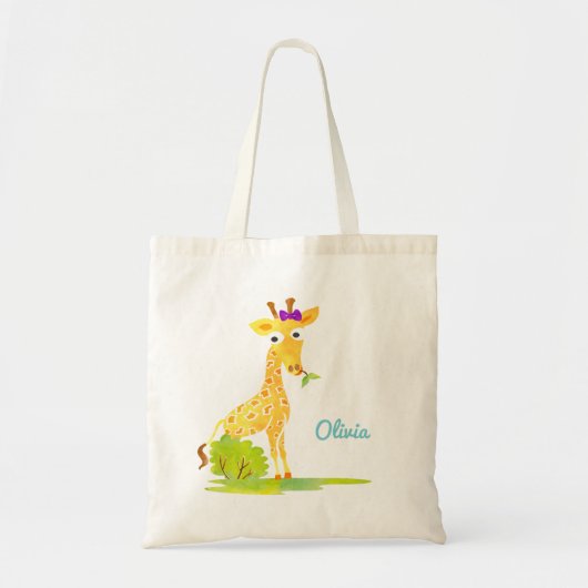 Meisjes Waterverf Giraffe gepersonaliseerd dier Tote Bag (Voorkant)