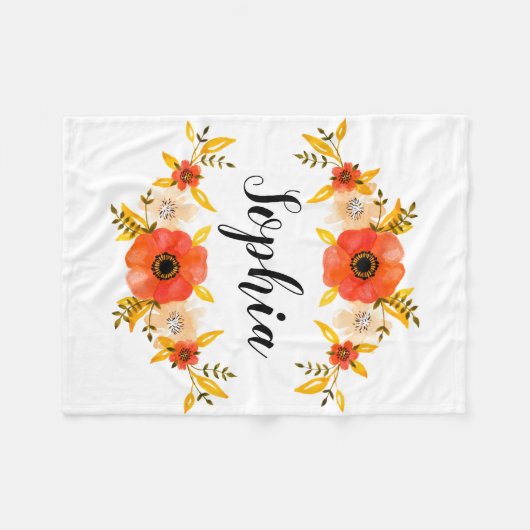 Meisjes Waterverf Koraal - Grote Aangepaste tekst Fleece Deken (Voorkant (Horizontaal))