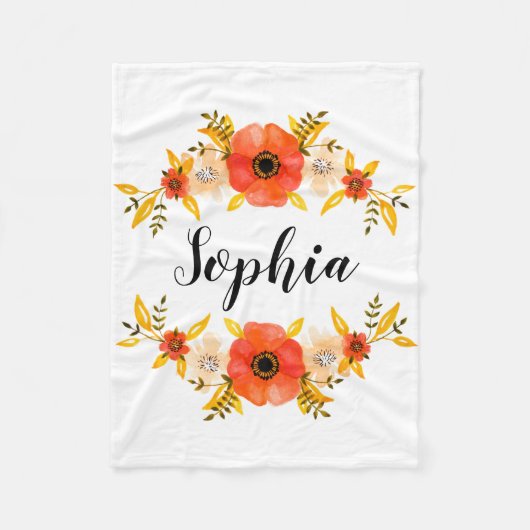 Meisjes Waterverf Koraal - Grote Aangepaste tekst Fleece Deken (Voorkant)