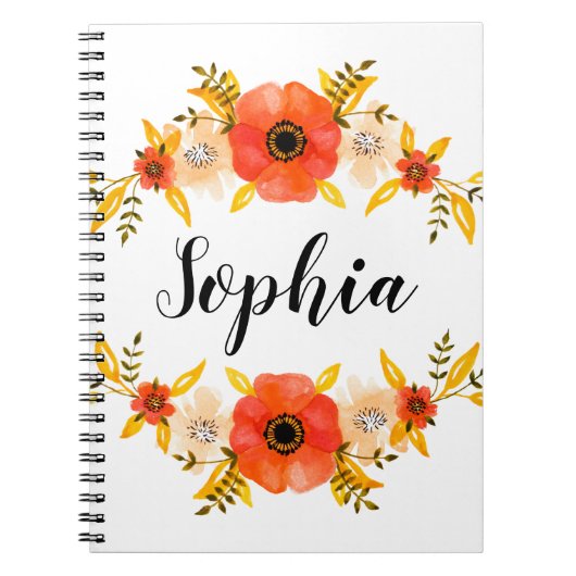 Meisjes Waterverf Koraal - Grote Aangepaste tekst Notitieboek (Voorkant)