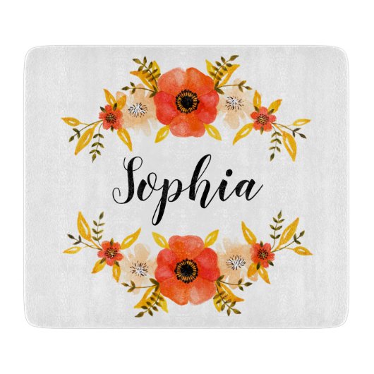 Meisjes Waterverf Koraal - Grote Aangepaste tekst Snijplank (Voorkant)