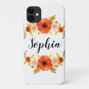 Meisjes Waterverf Koral Floral met aangepaste teks Case-Mate iPhone Case