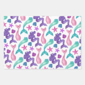 Meisjes Waterverf Mermaids Tales Seashells Patroon Inpakpapier Vel (Voorkant 3)